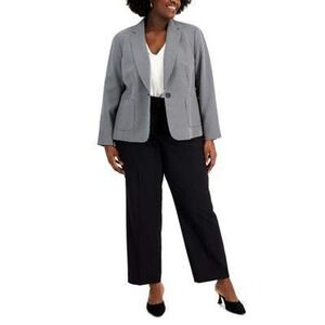 Le Suit Woman Blazer Jacket Womens 22W Black White Houndstooth Career One Button